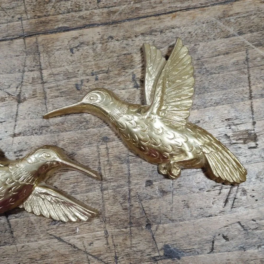 Two Vintage Homco Gold Hummingbirds Wall Art Hanging Decor Birds USA Lot